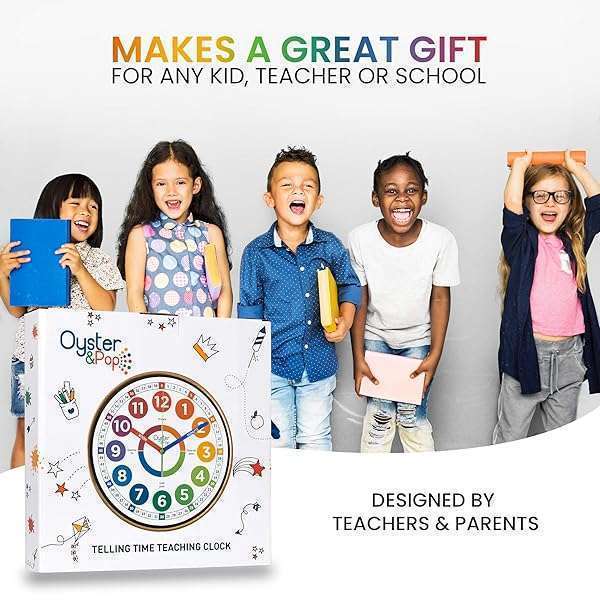 Silent Oyster&Pop Learning Clock for Kids - Non-Ticking Time Teaching Clocks for Bedrooms & Classrooms - Image 8