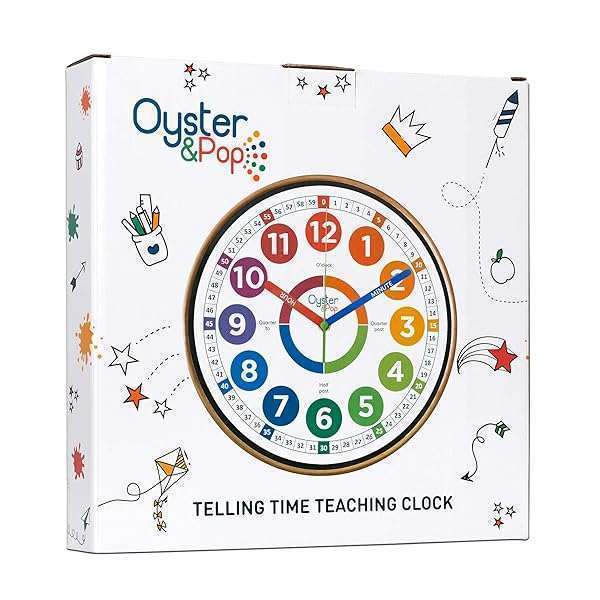 Silent Oyster&Pop Learning Clock for Kids - Non-Ticking Time Teaching Clocks for Bedrooms & Classrooms - Image 9