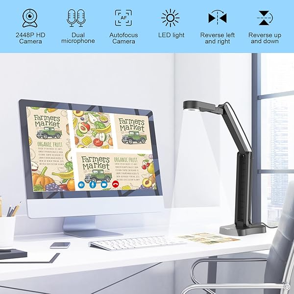 PAKOTOO 8MP USB Document Camera for Teachers and Classroom for A3 A4 Size with Dual Mic, 3-Level LED Light, Up and Down, Left and Right Image - Image 2