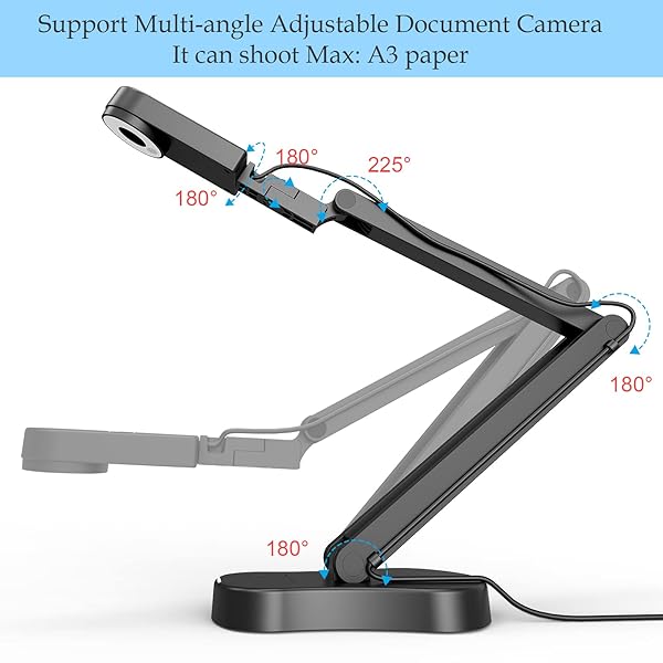 PAKOTOO 8MP USB Document Camera for Teachers and Classroom for A3 A4 Size with Dual Mic, 3-Level LED Light, Up and Down, Left and Right Image - Image 7