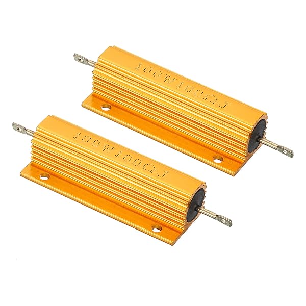 PATIKIL 100W 100 Ohm Aluminum Shell Resistor, 2 Pack Aluminum Housing Resistor Housed Case Wirewound Resistors Screw Tap Power Resistor, Golden