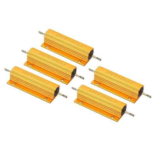 PATIKIL 100W 100 Ohm Aluminum Shell Resistor - 5 Pack Wirewound Power Resistors with Screw Tap for Enhanced Performance