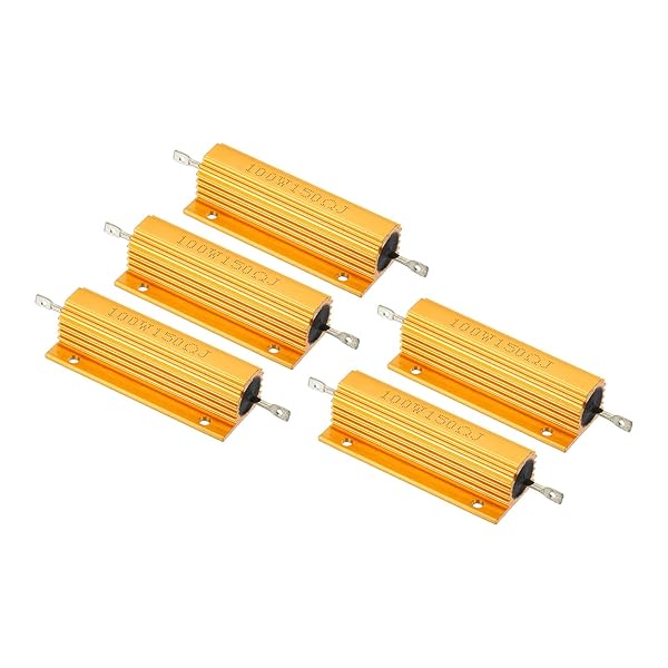 PATIKIL 100W 150 Ohm Aluminum Shell Resistor, 5 Pack Aluminum Housing Resistor Housed Case Wirewound Resistors Screw Tap Power Resistor, Golden