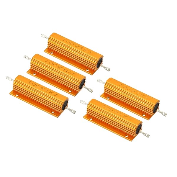 PATIKIL 100W 1K Ohm Aluminum Shell Resistor, 5 Pack Aluminum Housing Resistor Housed Case Wirewound Resistors Screw Tap Power Resistor, Golden
