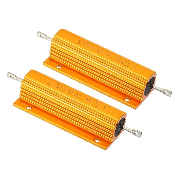 PATIKIL 100W 2.5 Ohm Aluminum Shell Resistor, 2 Pack Aluminum Housing Resistor Housed Case Wirewound Resistors Screw Tap Power Resistor, Golden