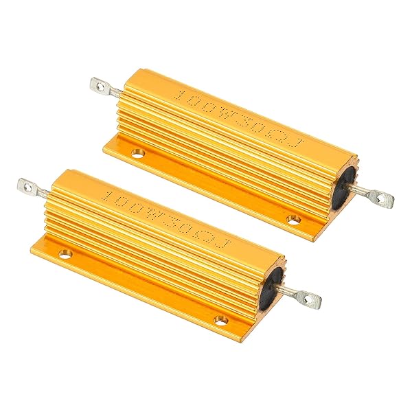 PATIKIL 100W 30 Ohm Aluminum Shell Resistor, 2 Pack Aluminum Housing Resistor Housed Case Wirewound Resistors Screw Tap Power Resistor, Golden