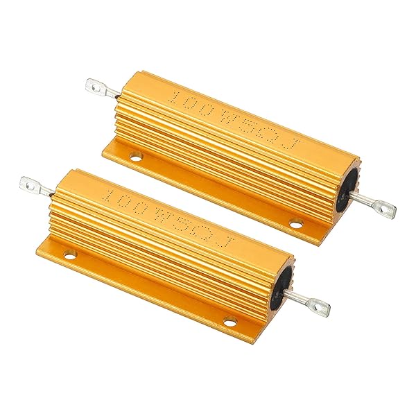 PATIKIL 100W 5 Ohm Aluminum Shell Resistor, 2 Pack Aluminum Housing Resistor Housed Case Wirewound Resistors Screw Tap Power Resistor, Golden