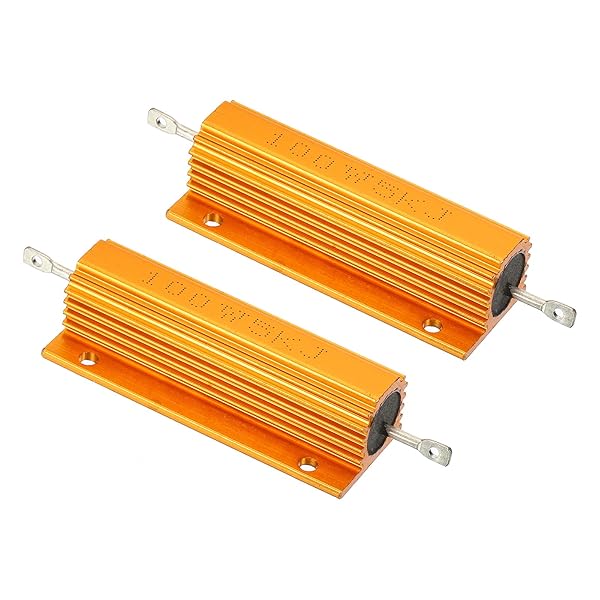 PATIKIL 100W 5K Ohm Aluminum Shell Resistor, 2 Pack Aluminum Housing Resistor Housed Case Wirewound Resistors Screw Tap Power Resistor, Golden