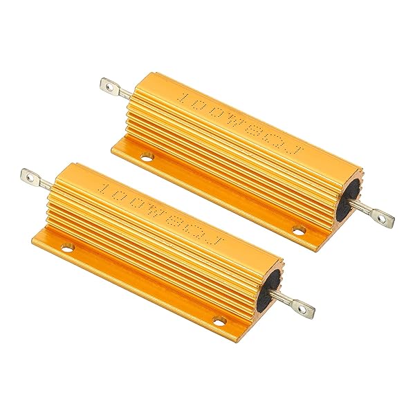 PATIKIL 100W 8 Ohm Aluminum Shell Resistor, 2 Pack Aluminum Housing Resistor Housed Case Wirewound Resistors Screw Tap Power Resistor, Golden