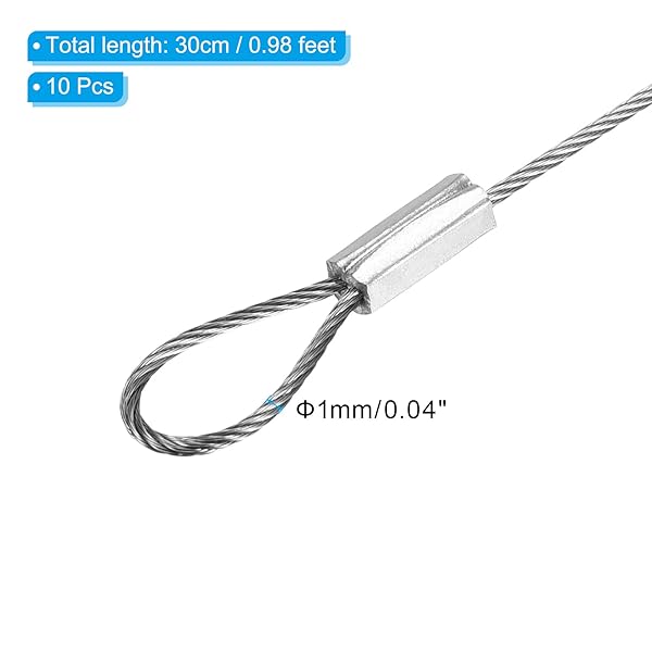 PATIKIL 12 Inch Safety Security Cable Wire, 10 Pack Stainless Steel 30cmx1mm Stage Lights Rope with Double Loop for DJ Lighting Luggage Lock - Image 2