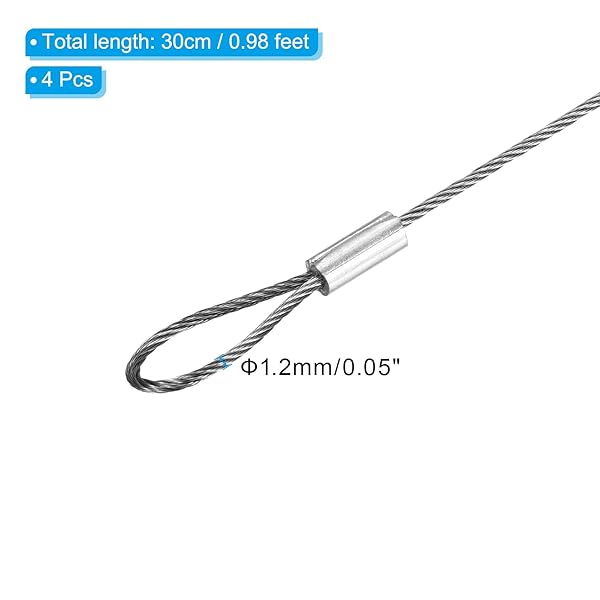 PATIKIL 12 Inch Safety Security Cable Wire, 4 Pack Stainless Steel 30cmx1.2mm Stage Lights Rope with Double Loop for DJ Lighting Luggage Lock - Image 2