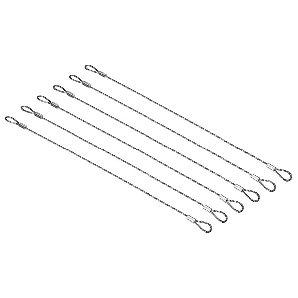 PATIKIL 12 Inch Safety Security Cable Wire, 6 Pack Stainless Steel 30cmx2mm Stage Lights Rope with Double Loop for DJ Lighting Luggage Lock