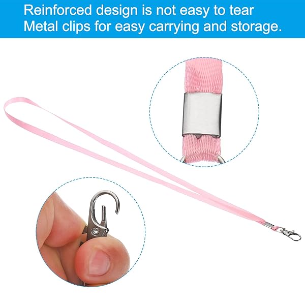 PATIKIL 17" Neck Lanyards, 5 Pack 0.4" Width Flat Strap Lanyard with Swivel Hook Clip for Name Tag Badges Holder ID Card Keys, Pink - Image 3