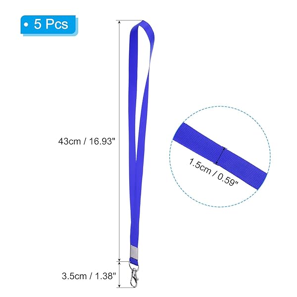 PATIKIL 17" Neck Lanyards, 5 Pack 0.6" Width Flat Strap Lanyard with Swivel Hook Clip for Name Tag Badges Holder ID Card Keys, Blue - Image 2