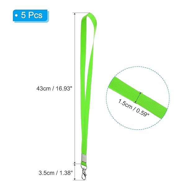PATIKIL 17" Neck Lanyards, 5 Pack 0.6" Width Flat Strap Lanyard with Swivel Hook Clip for Name Tag Badges Holder ID Card Keys, Fluorescent Green - Image 2