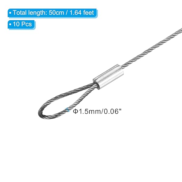 PATIKIL 20 Inch Safety Security Cable Wire, 10 Pack Stainless Steel 50cmx1.5mm Stage Lights Rope with Double Loop for DJ Lighting Luggage Lock - Image 2