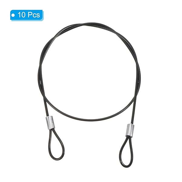 PATIKIL 2Ft Safety Cable Lock, 10 Pack Stainless Steel 2mm Dia Security Wire Rope with Double Loop for Stage Lighting Luggage Lock Black - Image 3
