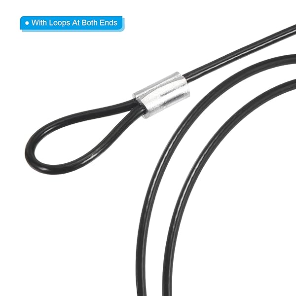 PATIKIL 2Ft Safety Cable Lock, 10 Pack Stainless Steel 2mm Dia Security Wire Rope with Double Loop for Stage Lighting Luggage Lock Black - Image 5