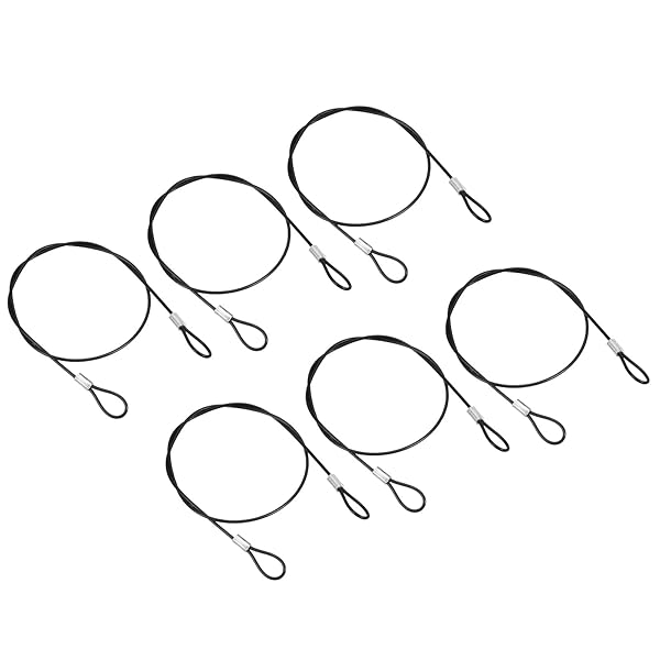 PATIKIL PATIKIL 2Ft Safety Cable Lock, 6 Pack Stainless Steel 2mm Dia Security Wire Rope with Double Loop for Stage Lighting Luggage Lock Black