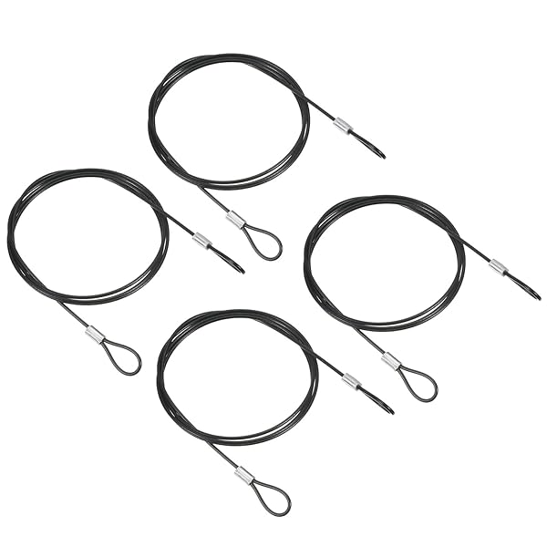 PATIKIL PATIKIL 3.3Ft Safety Cable Lock, 4 Pack Stainless Steel 2mm Dia Security Wire Rope with Double Loop for Stage Lighting Luggage Lock Black