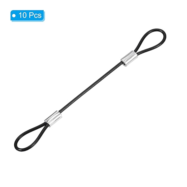 PATIKIL 4 Inch Safety Cable Lock, 10 Pack Stainless Steel 2mm Dia Security Wire Rope with Double Loop for Stage Lighting Luggage Lock Black - Image 3