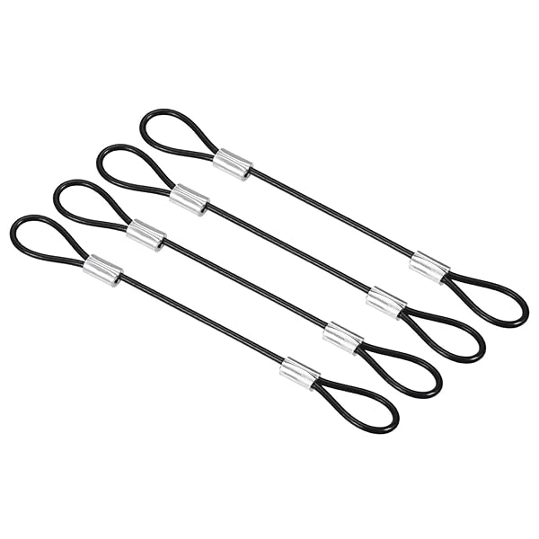 PATIKIL PATIKIL 5 Inch Safety Cable Lock, 4 Pack Stainless Steel 2mm Dia Security Wire Rope with Double Loop Double Loop for Stage Lighting Luggage Lock Black