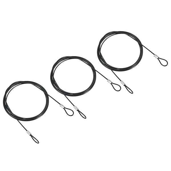 PATIKIL PATIKIL 6.5Ft Safety Cable Lock, 3 Pack Stainless Steel 2mm Dia Security Wire Rope with Double Loop for Stage Lighting Luggage Lock Black