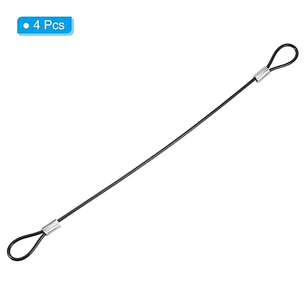 PATIKIL 8 Inch Safety Cable Lock, 4 Pack Stainless Steel 2mm Dia Security Wire Rope with Double Loop for Stage Lighting Luggage Lock Black - Image 3