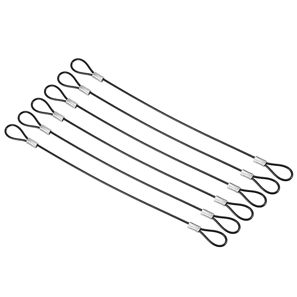 PATIKIL 8 Inch Safety Cable Lock, 6 Pack Stainless Steel 2mm Dia Security Wire Rope with Double Loop for Stage Lighting Luggage Lock Black