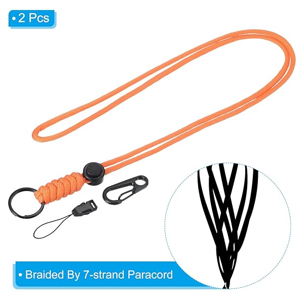 PATIKIL Badge Lanyard 20 Inch, 2 Pack Necklace Keychain Cord Metal Clasp Hook Ring Strap for Keys Whistle ID Card Badge Holder, Orange - Image 3