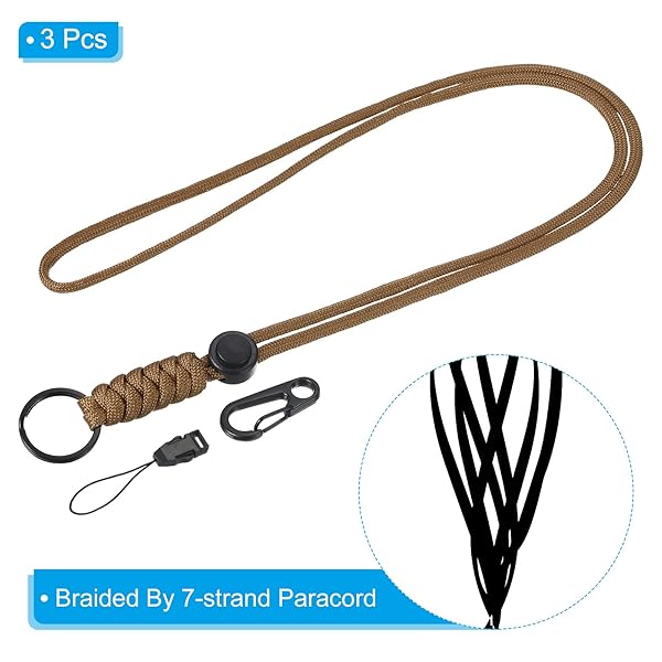 PATIKIL Badge Lanyard 20 Inch, 3 Pack Necklace Keychain Cord Metal Clasp Hook Ring Strap for Keys Whistle ID Card Badge Holder, Brown - Image 3