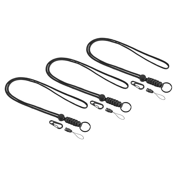 PATIKIL PATIKIL Badge Lanyard 20 Inch, 3 Pack Necklace Keychain Cord Metal Clasp Hook Ring Strap for Keys Whistle ID Card Badge Holder, Black