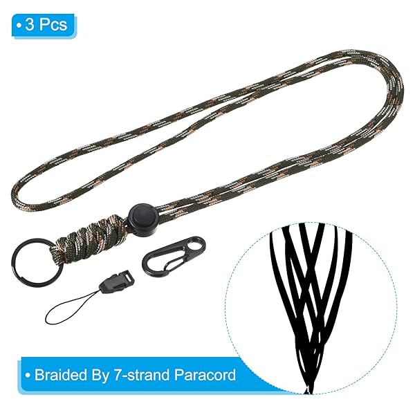 PATIKIL Badge Lanyard 20 Inch, 3 Pack Necklace Keychain Cord Metal Clasp Hook Ring Strap for Keys Whistle ID Card Badge Holder, Camo Green - Image 3
