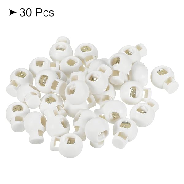 PATIKIL Cord Locks, 30 Pack Ball Spring Toggle Stopper for Drawstring Bag Shoelaces, White - Image 3