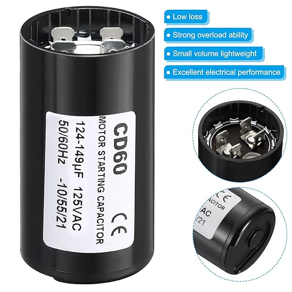 Patikil Motor Start Capacitor, 124-149uF Mfd 125V 50 60Hz CD60 Run Capacitor - Image 4