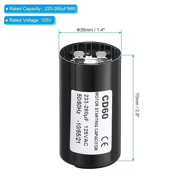PATIKIL Motor Start Capacitor, 233-280uF Mfd 125V 50 60Hz CD60 Run Capacitor for Electric Motor Starts - Image 2