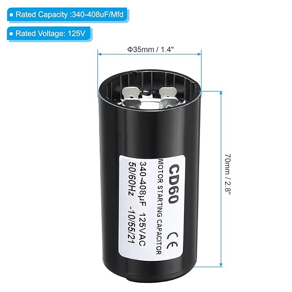 PATIKIL Motor Start Capacitor, 340-408uF Mfd 125V 50 60Hz CD60 Run Capacitor for Electric Motor Starts - Image 2