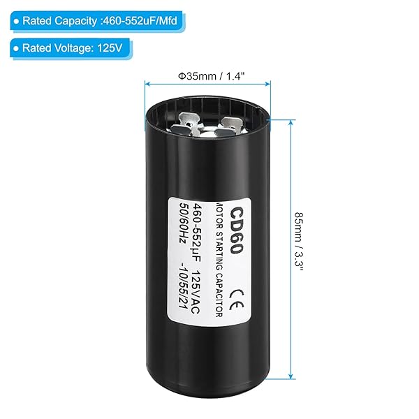 Patikil Motor Start Capacitor, 460-552uF Mfd 125V 50 60Hz CD60 Run Capacitor for Electric Motor Starts - Image 2