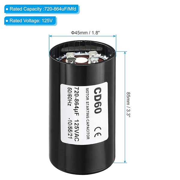 PATIKIL Motor Start Capacitor, 720-864uF Mfd 125V 50 60Hz CD60 Run Capacitor for Electric Motor Starts - Image 2