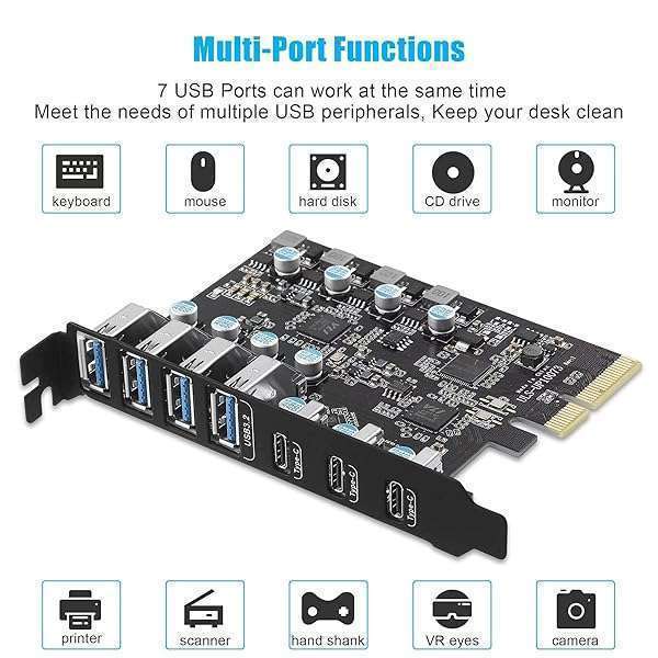 PCIe to USB 3.2 Gen 2 Card - 20 Gbps, 7 Ports (4 Type-A, 3 Type-C) for Desktop PC Expansion - Image 5