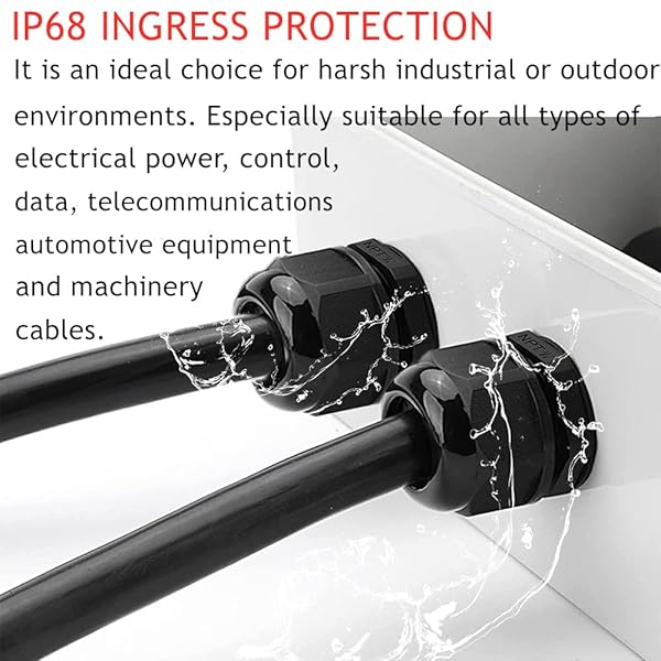 PENGLIN NPT1/4 Inch Nylon Cable Glands IP68 Waterproof Strain Relief Cord Connector Black 20 Pack - Image 4