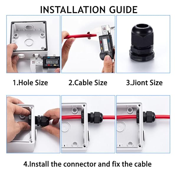 PENGLIN NPT1/4 Inch Nylon Cable Glands IP68 Waterproof Strain Relief Cord Connector Black 20 Pack - Image 6