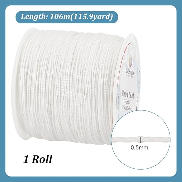 PH PandaHall 0.5mm White Waxed Cord 116 Yards for Beading Jewelry Making and Macrame Supplies - Image 2