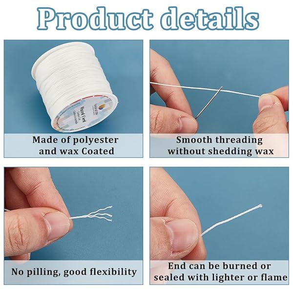 PH PandaHall 0.5mm White Waxed Cord 116 Yards for Beading Jewelry Making and Macrame Supplies - Image 4