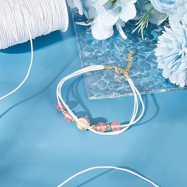 PH PandaHall 0.5mm White Waxed Cord 116 Yards for Beading Jewelry Making and Macrame Supplies - Image 5