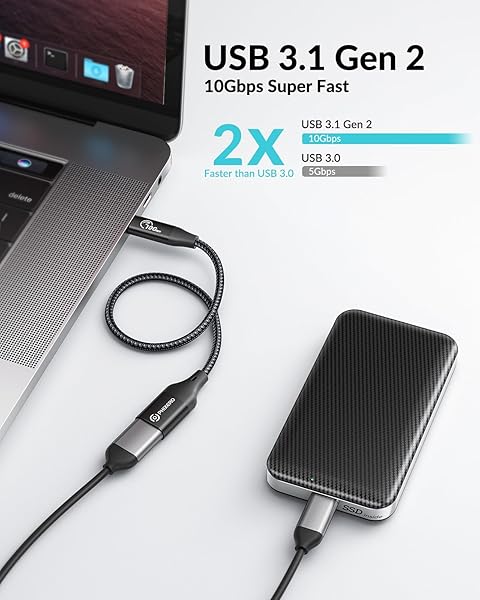 PHIXERO [10Gbps USB C to USB 3.1 Gen 2 Adapter 3.3 FT, USB-C Male to USB-A Female, USB Type C to USB OTG Cable, USB to USB C Adapter Compatible with MacBook Pro/Air, iPad Pro, Samsung Galaxy - Image 3