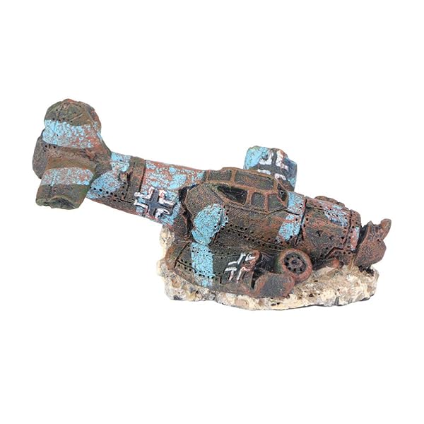 POPETPOP Aquarium Plane Wreck: Stunning Resin Sunken Plane Decoration for Fish Tanks - Image 2