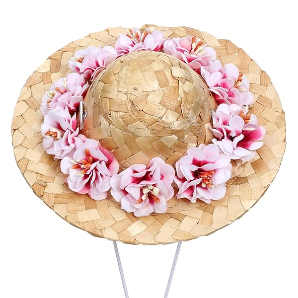 POPETPOP Floral Dog Straw Hat - Adjustable Sun Bucket Cap for Small Dogs & Cats - Perfect for Hawaii Garden Adventures!