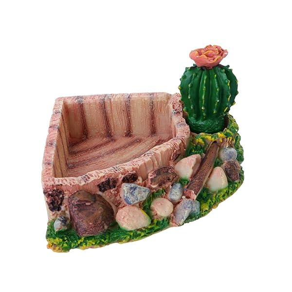 POPETPOP Reptile Resin Corner Water Dish for Tortoise Lizard Bearded Dragon Frog Gecko Snake Chameleon Cactus Design - Image 3