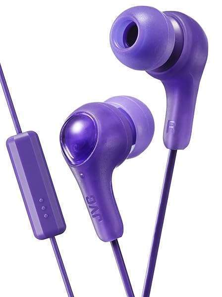 JVC JVC Gumy HAFX7MV: Purple In-Ear Earbuds with Stay-Fit Tips & Mic - Perfect Sound & Comfort